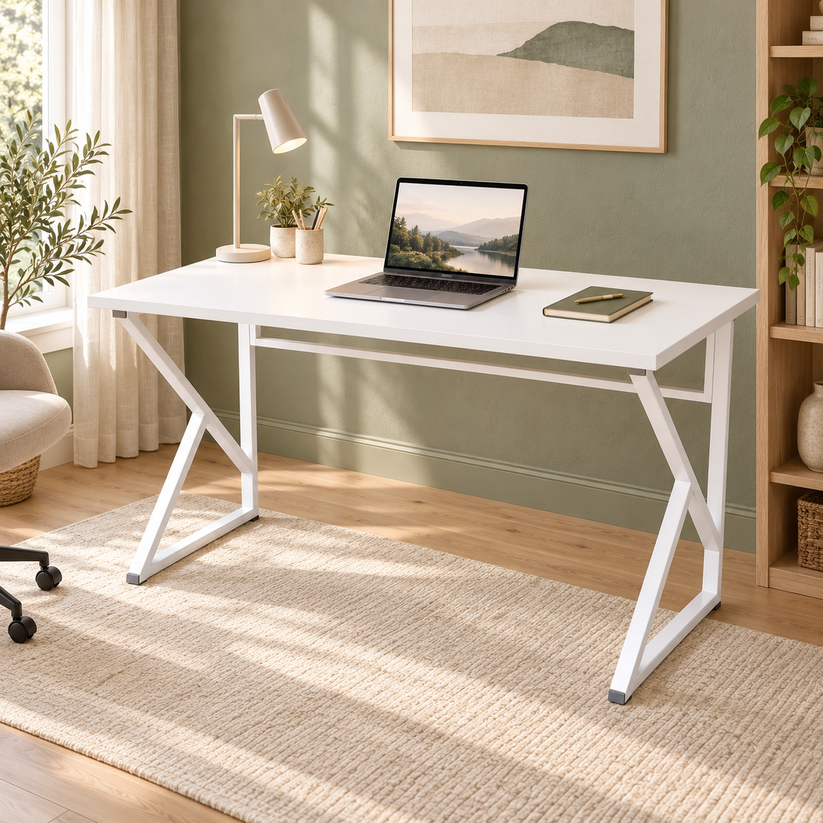 Z-Leg Metal Desk Computer Desk - White 120 cm