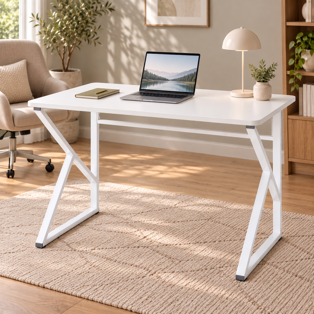 Z-Leg Metal Desk Computer Desk 90 cm Oval - White