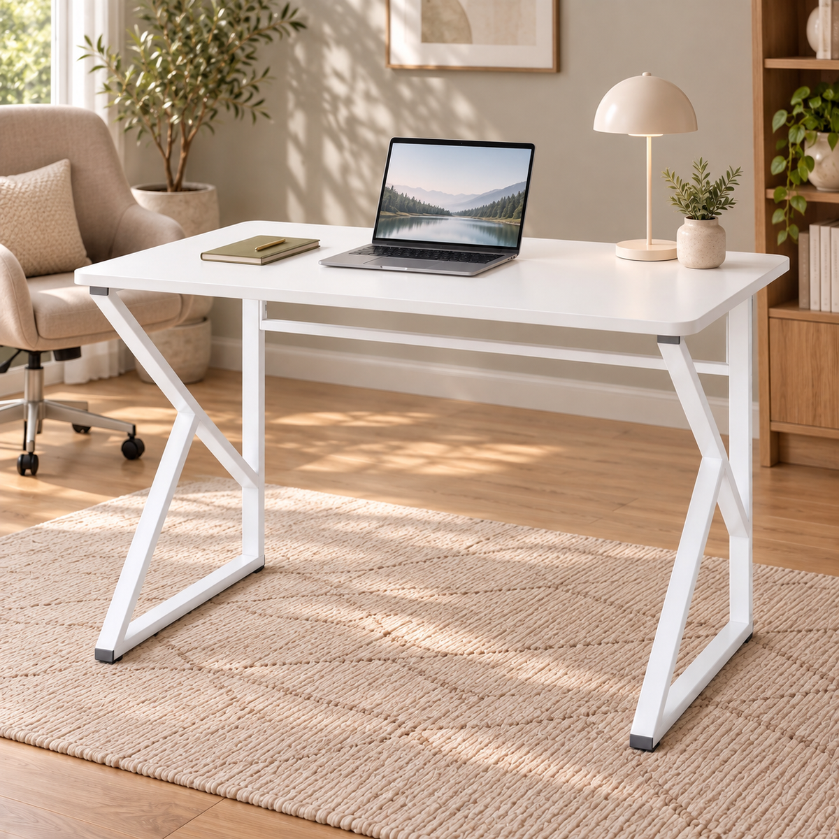 Z-Leg Metal Desk Computer Desk 90 cm Oval - White