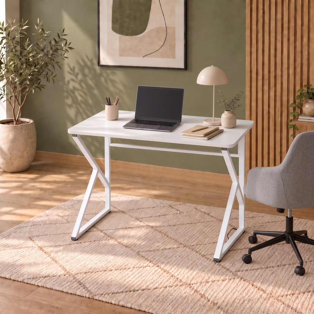 Z-Leg Metal Desk Computer Desk 90 cm Oval - White