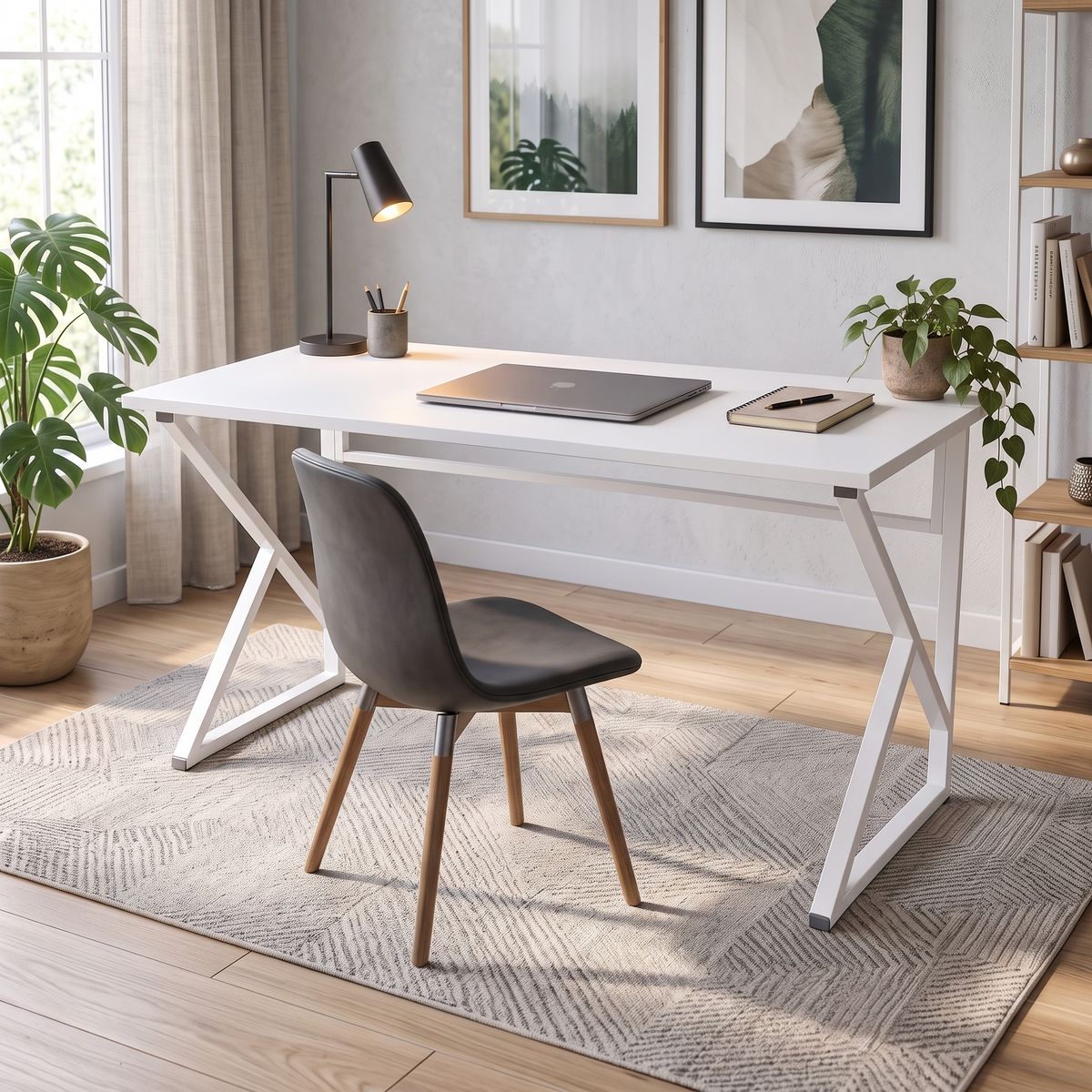 Z-Leg Metal Desk Computer Desk - White 120 cm