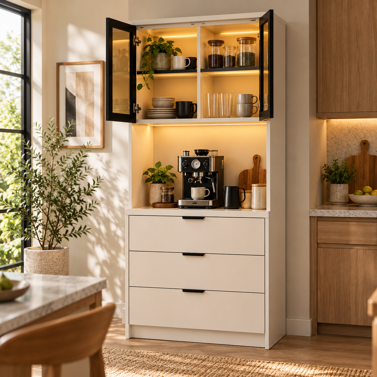 Camlı Ledli Kahve Köşesi %100 MDF