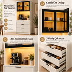 Coin café avec vitrine et LED, 100 % MDF