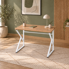 Z-Leg Metal Desk Computer Desk 90 cm Oval - Atlantic Pine - White Leg
