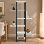Asymmetrical Metal Bookshelf, Plant Stand, and Decorative Display Unit – White
