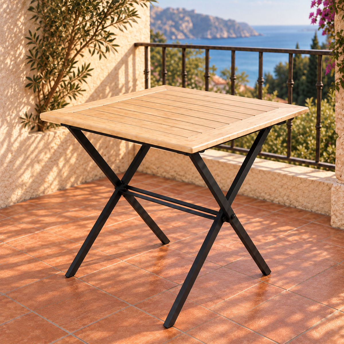 Table de balcon pliante en bambou 70x70
