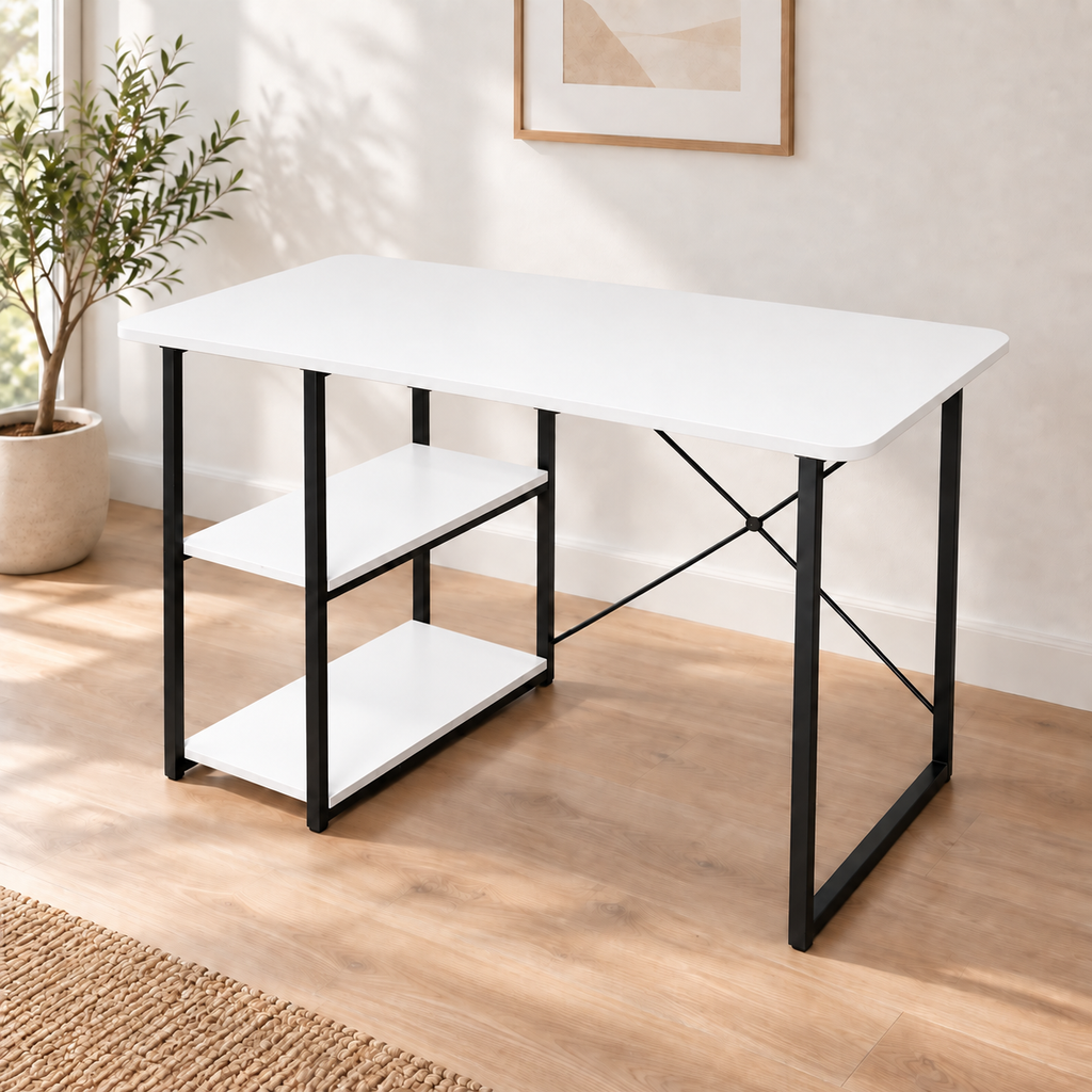 Computer Desk with Shelves 120 cm Oval - White