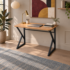 Z-Leg Metal Office Desk Computer Desk 90 cm Oval - Atlantic Pine - Black Leg
