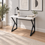 Bureau d'ordinateur en métal avec pieds en Z, 90 cm, ovale - Blanc - Pieds noirs