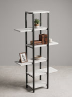 Asymmetrical Metal Bookshelf, Plant Stand, and Decorative Display Unit – White