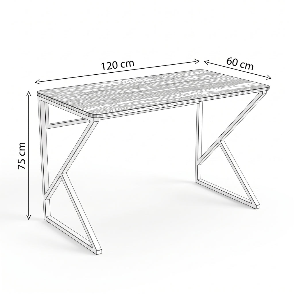 Z-Leg Metal Desk Computer Desk - Black Marble - Black Leg 120 cm