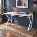 Bureau d'ordinateur de travail en métal à pieds en Z - Blanc 120 cm