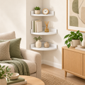 Étagère murale d'angle triangulaire flottante, lot de 3 - Blanc