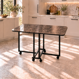 Multi-Purpose Folding Wing Dining Table with Metal Legs - Black Marble