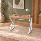 Bureau d'ordinateur de travail en métal avec pieds en Z 90 cm - Pin Atlantique - Pieds blancs