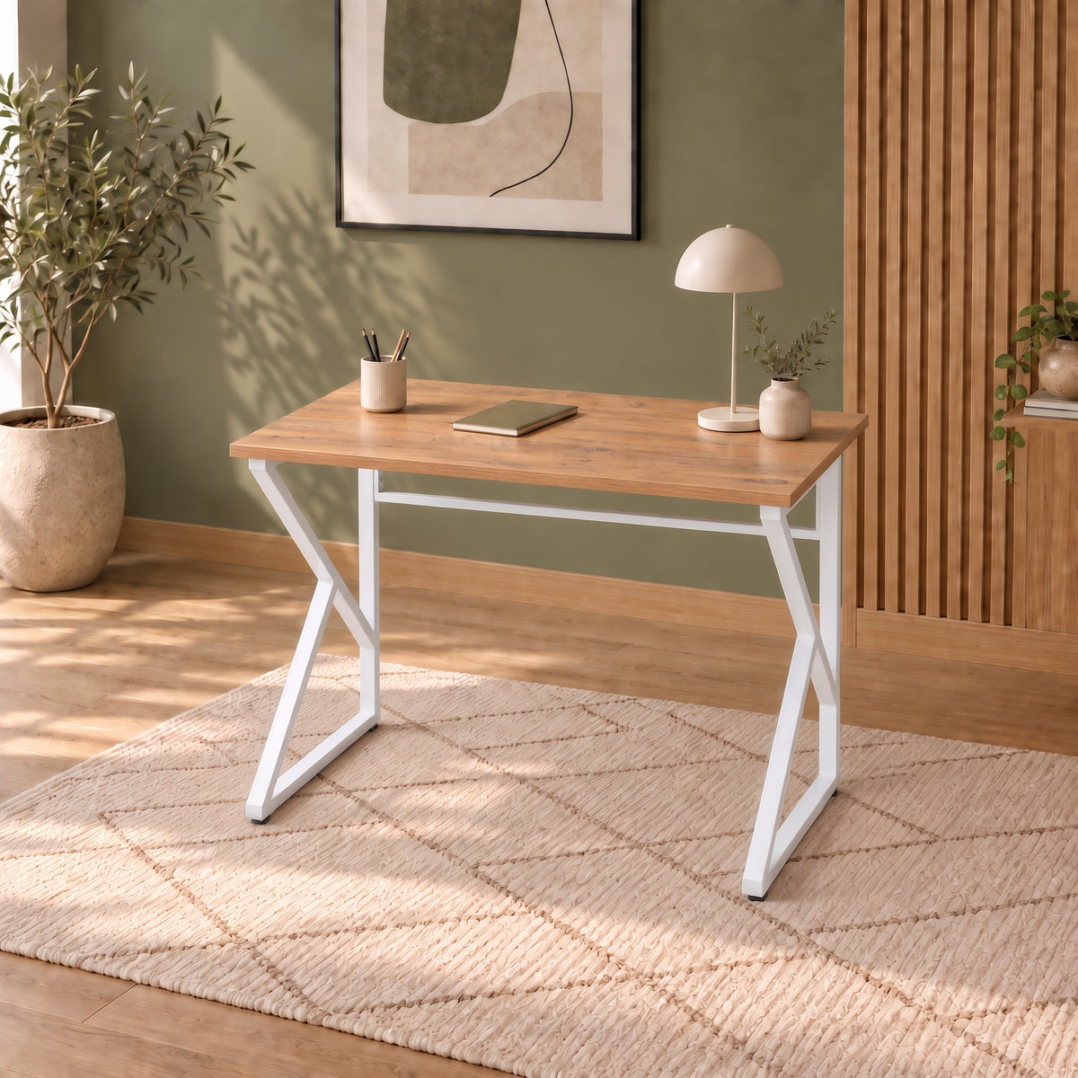 Z-Leg Metal Desk Computer Desk 90 cm - Atlantic Pine - White Legs