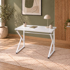 Bureau d'ordinateur de travail en métal avec pieds en Z 90 cm - Blanc