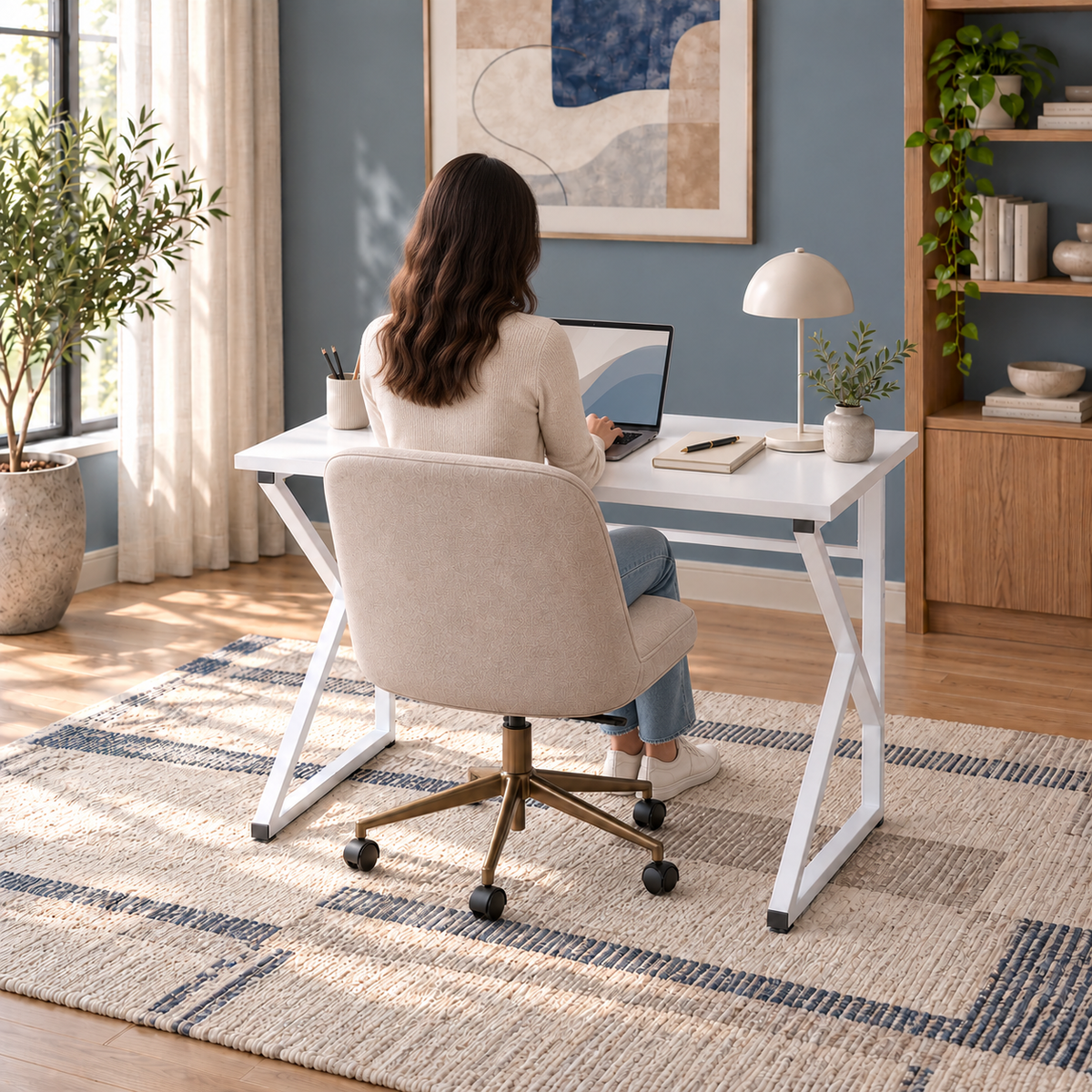 Z-Leg Metal Desk Computer Desk 90 cm - White