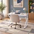 Bureau d'ordinateur de travail en métal avec pieds en Z 90 cm - Blanc