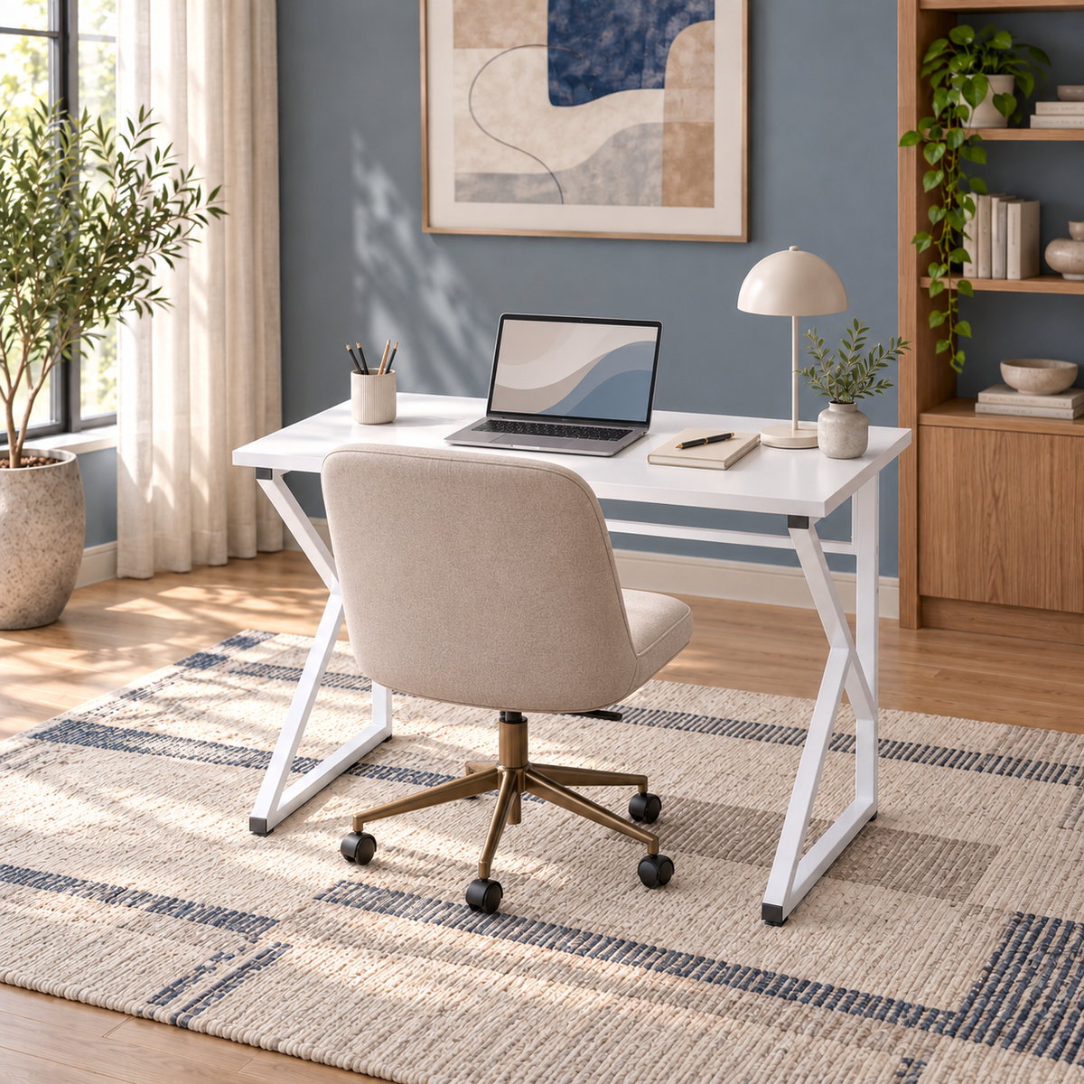 Z-Leg Metal Desk Computer Desk 90 cm - White