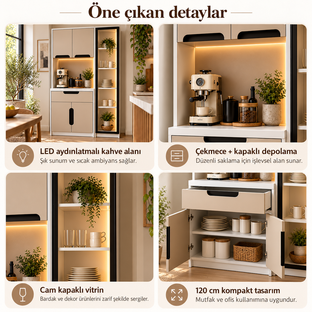 Mona Ledli Kahve Köşesi Dolabı - %100 MDF