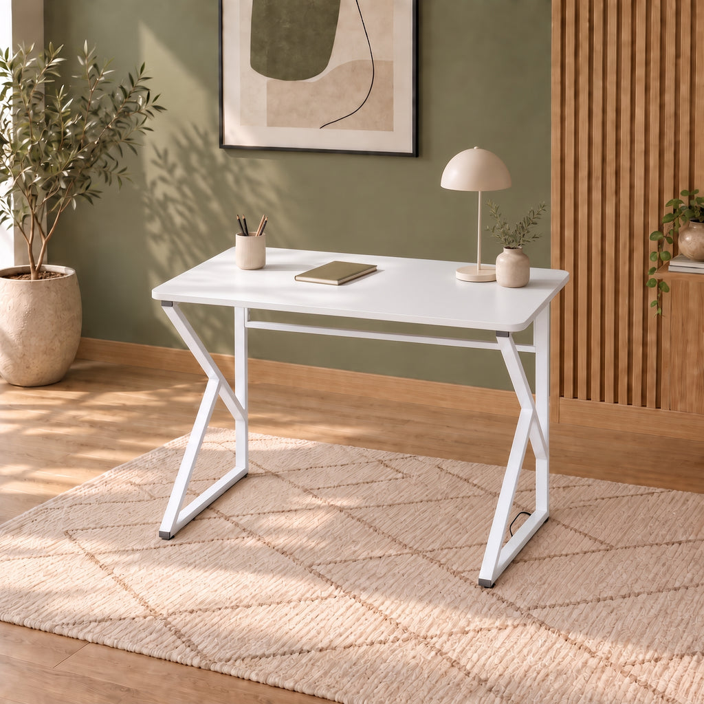Z-Leg Metal Desk Computer Desk 90 cm Oval - White