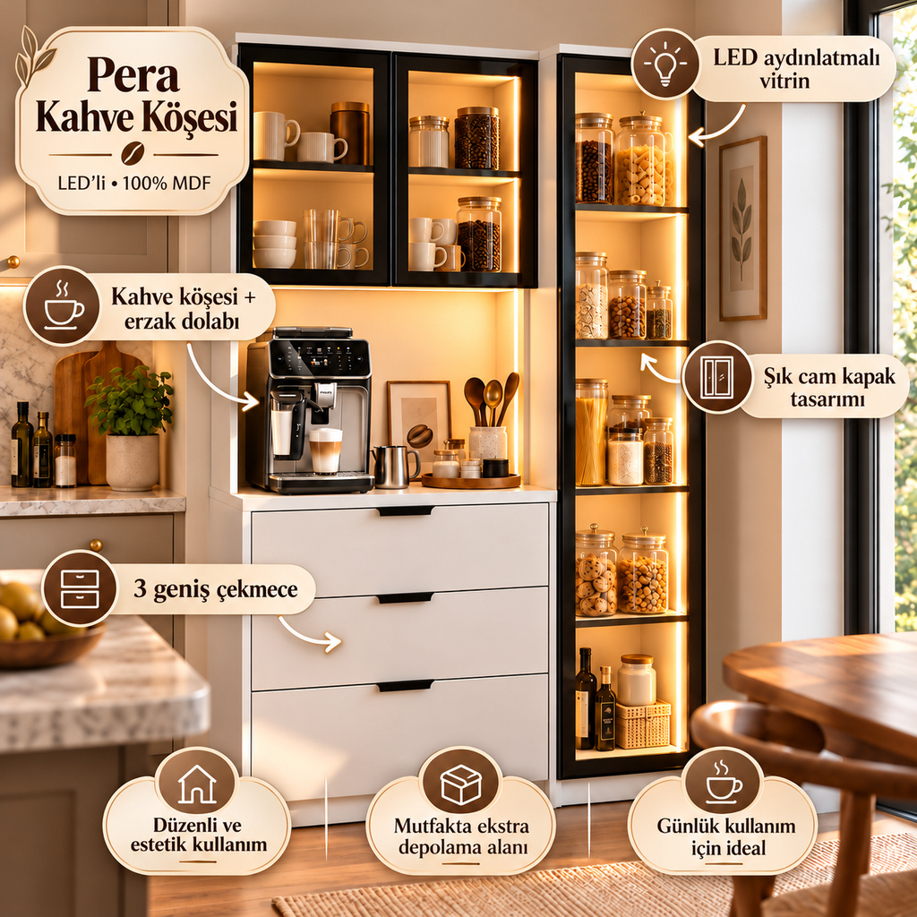 Pera Ledli Kahve Köşesi %100 MDF