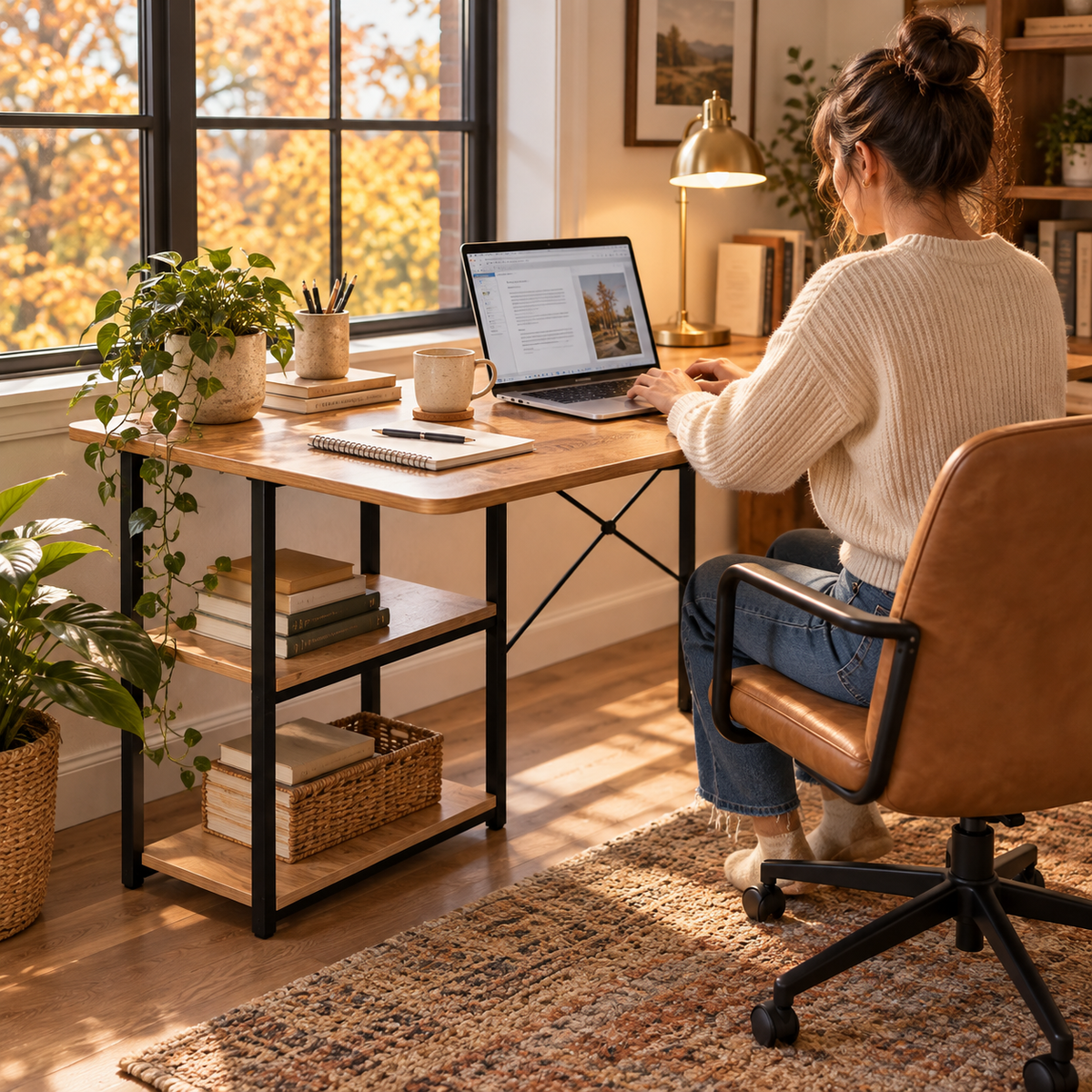 Computer Desk with Shelves - Atlantic Pine