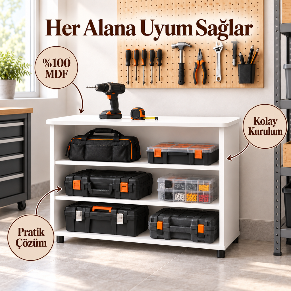 Çok Amaçlı 3 Katlı MDF Dolap - Beyaz
