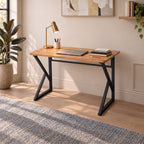 Z-Leg Metal Office Desk Computer Desk 90 cm Oval - Atlantic Pine - Black Leg