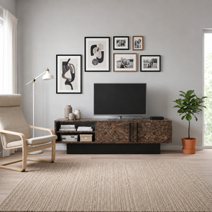 Dekoratif 2 Raflı 2 Kapaklı Tv Sehpası - Siyah Taş