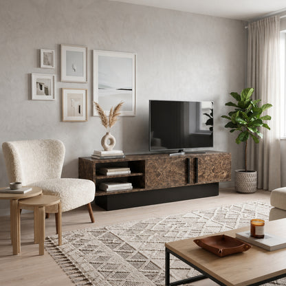 Dekoratif 2 Raflı 2 Kapaklı Tv Sehpası - Siyah Taş