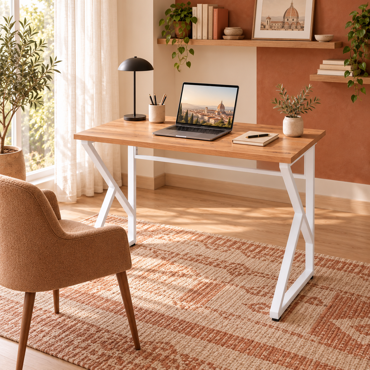 Z-Leg Metal Desk Computer Desk 90 cm - Atlantic Pine - White Legs