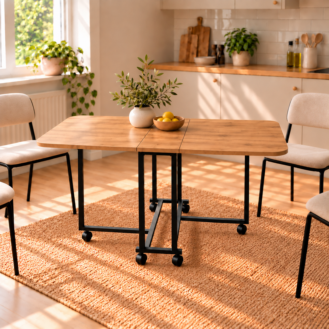 Folding Wing Multi-Purpose Dining Table Metal Leg - Atlantic Pine