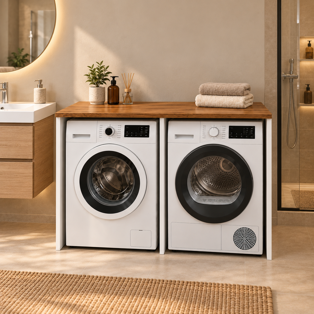 Çamaşır ve Kurutma Makinesi Kapaksız MDF Banyo Dolabı 2'li - Atlantik Çam