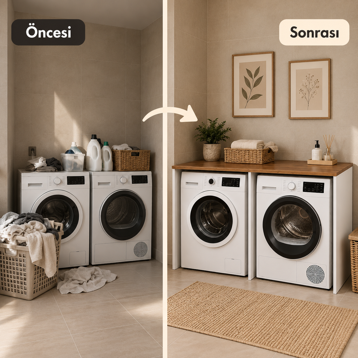 Washer and Dryer MDF Bathroom Cabinet without Doors, Set of 2 - Atlantic Pine
