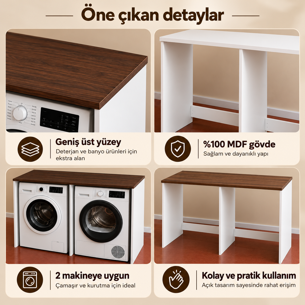 Çamaşır ve Kurutma Makinesi Kapaksız MDF Banyo Dolabı 2'li - Atlantik Çam