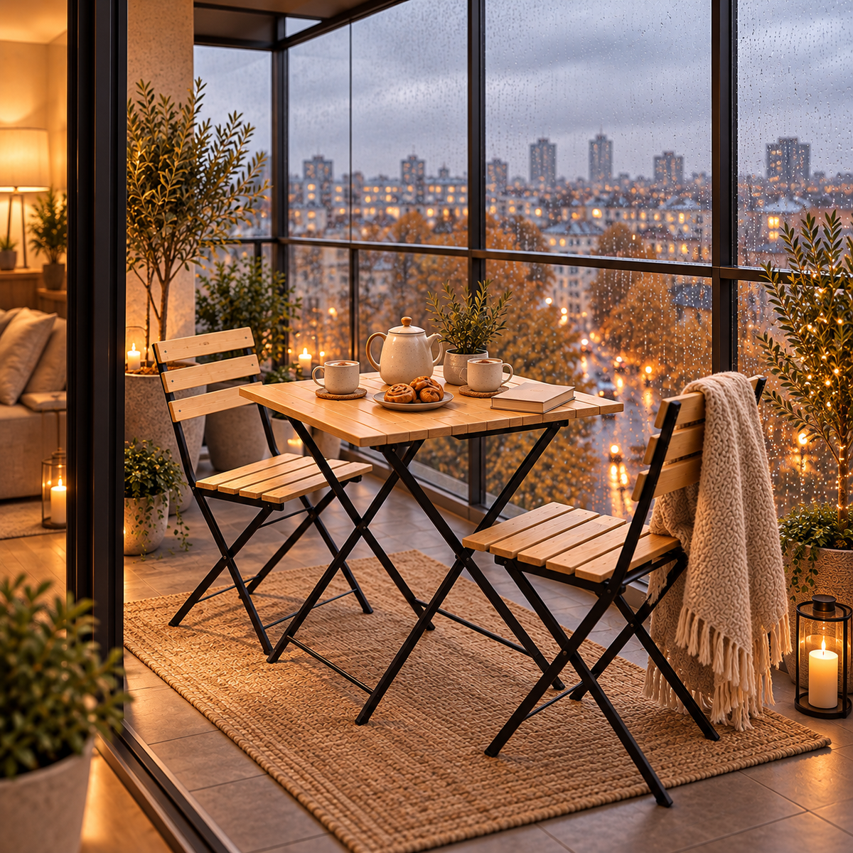 Ensemble table et chaises de balcon pliables en bambou
