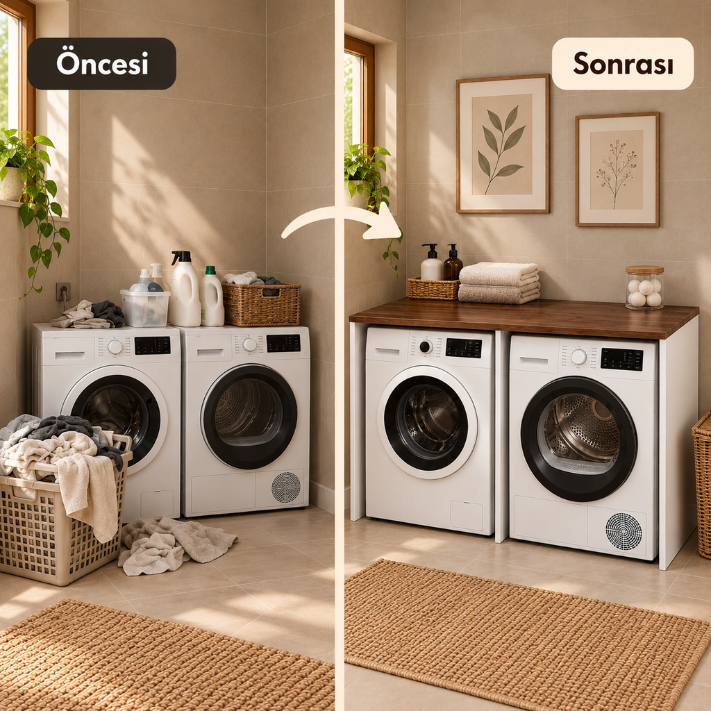 Meuble de salle de bain pour lave-linge et sèche-linge en MDF sans porte, lot de 2 - Baroque