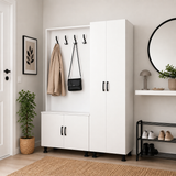 2-Door Coat Rack, Hallway Unit, and Shoe Cabinet - White