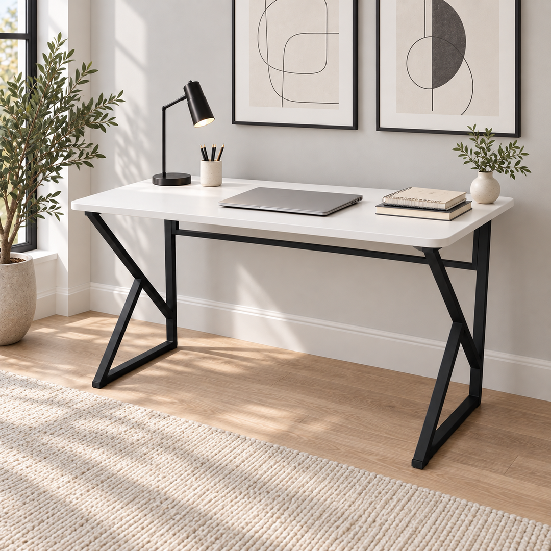 Z-Leg Metal Desk Computer Desk Oval - White 120 cm
