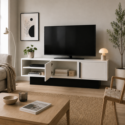 Dekoratif 2 Raflı 2 Kapaklı Tv Sehpası - Beyaz