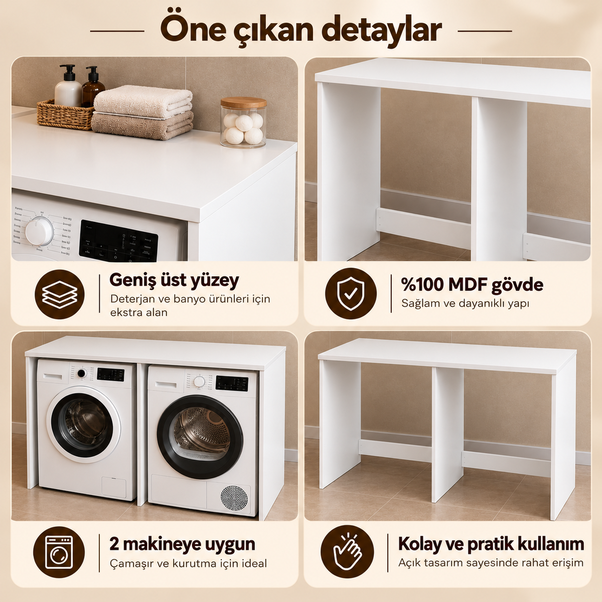 Washing Machine and Dryer Cabinet without Doors MDF Bathroom Cabinet Set of 2 - White