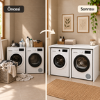 Washing Machine and Dryer Cabinet without Doors MDF Bathroom Cabinet Set of 2 - White