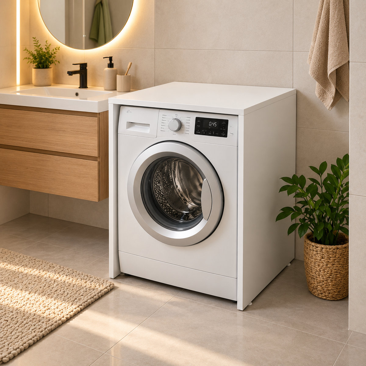 MDF Bathroom Cabinet for Washer and Dryer without Door - Matte White