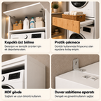 Meuble de salle de bain en MDF pour lave-linge et sèche-linge avec placard et tiroir - Blanc