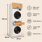 Meuble de salle de bain en MDF pour lave-linge et sèche-linge avec compartiment à porte et tiroir - Noyer