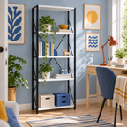 Decorative Bookshelf with Metal Shelves Office Bookcase Cabinet Book Rack - White