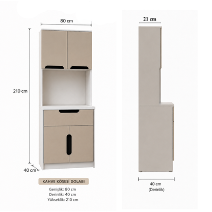 Ledli Kahve Köşesi Dolabı - %100 MDF-80 CM