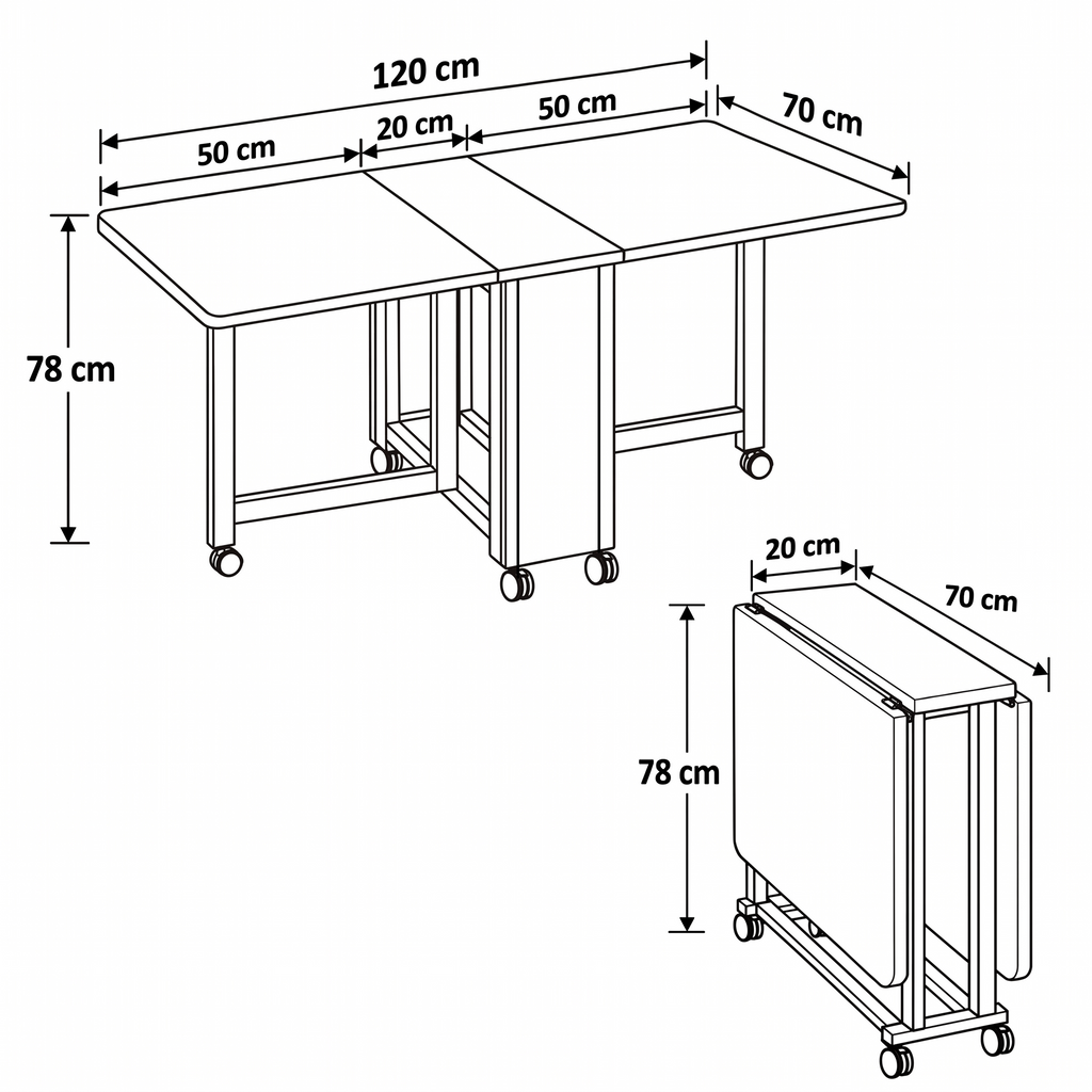 Folding Leaf Multi-Purpose Dining Table with Metal Legs - White